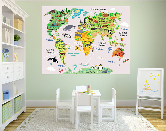 World Map Wall Decal for Kids Room