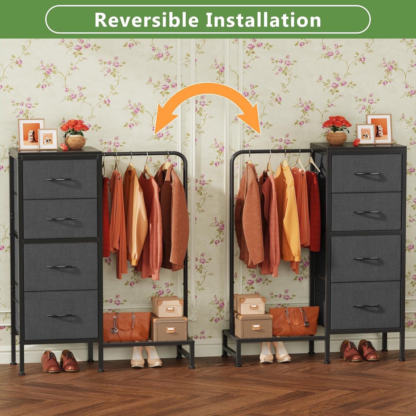 4 Drawers Dresser with Hanging Rack