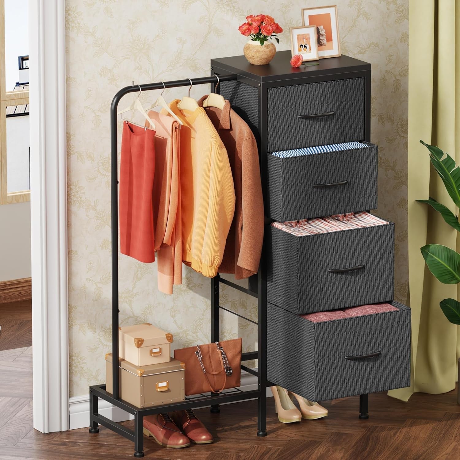 4 Drawers Dresser with Hanging Rack – Sua Casa Boutique 4 Drawers Dresser with Hanging Rack – Sua Casa Boutique