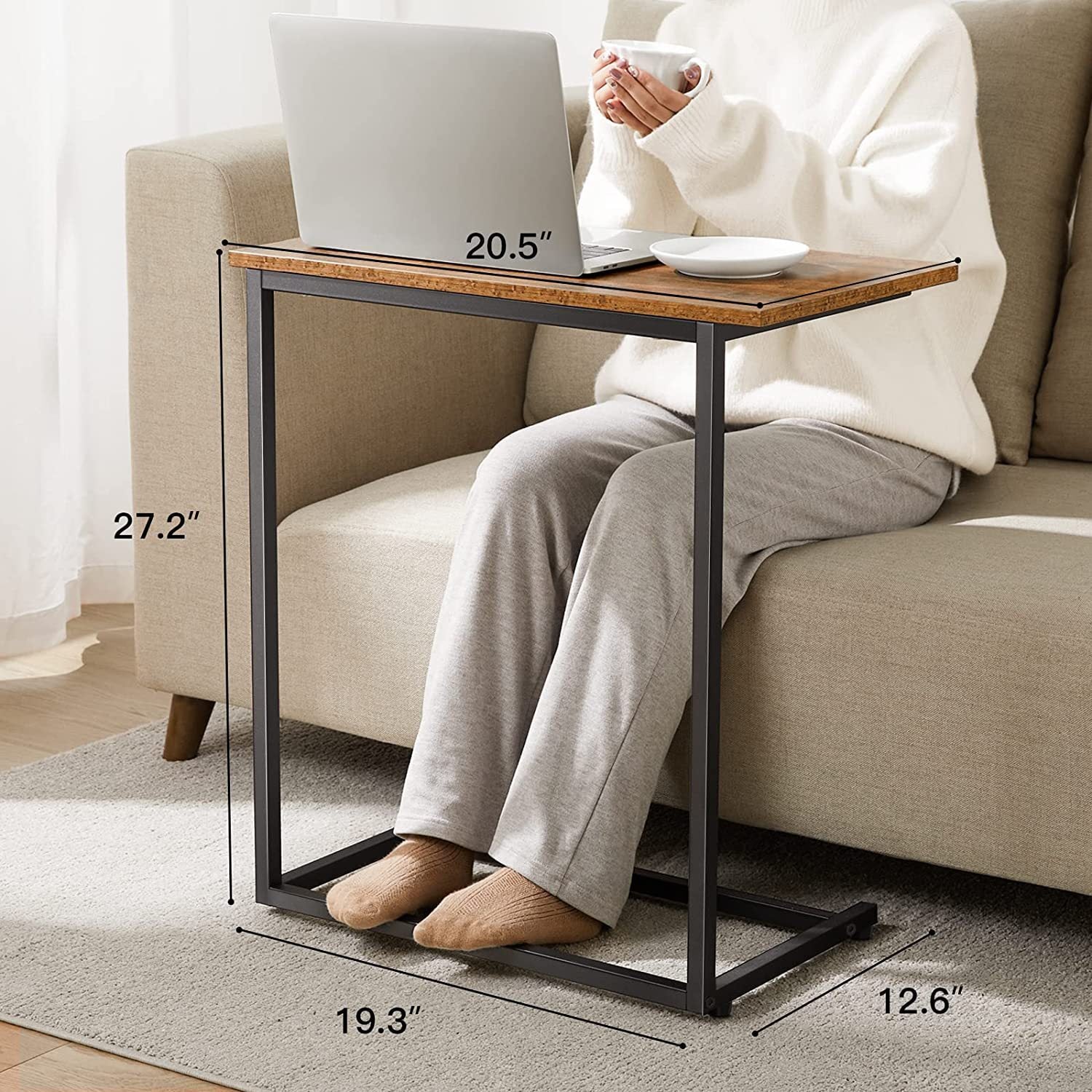 Movable Portable Sofa Side Table with Storage